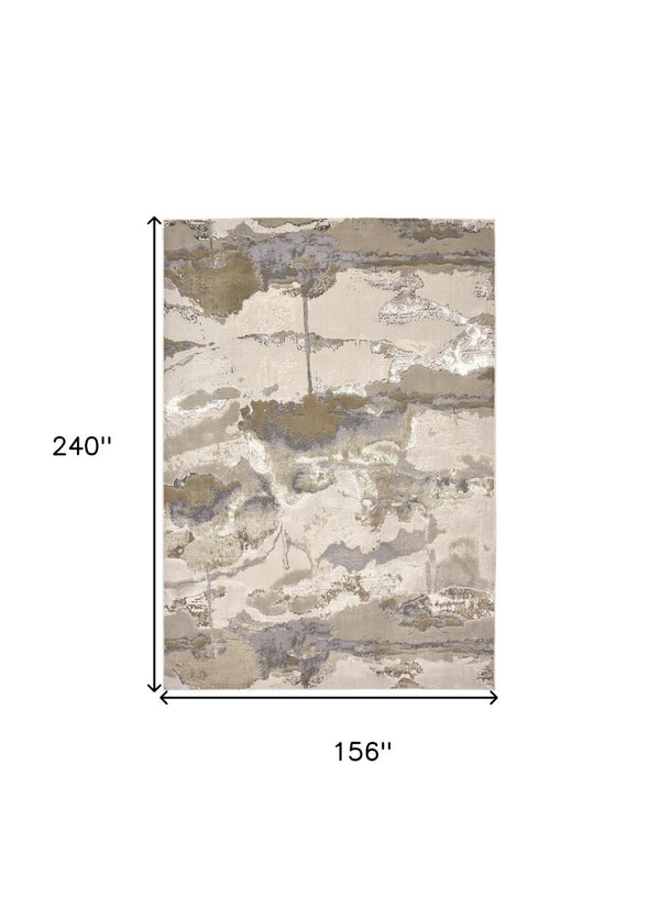 HomeRoots 4' Modern Abstract Area Rug in Soft Ivory, Brown, and Gray – Durable, Stylish, Low-Pile Design 13' X 20' 512976