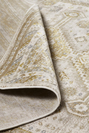 HomeRoots 4' Elegant Gold and Ivory Floral Area Rug - Non-Skid, Soft, Low-Profile Design for Any Room 5' X 8' 512978