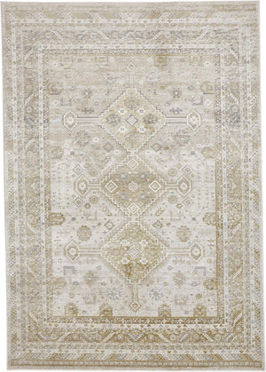 HomeRoots 4' Elegant Gold and Ivory Floral Area Rug - Non-Skid, Soft, Low-Profile Design for Any Room 8' X 10' 512979