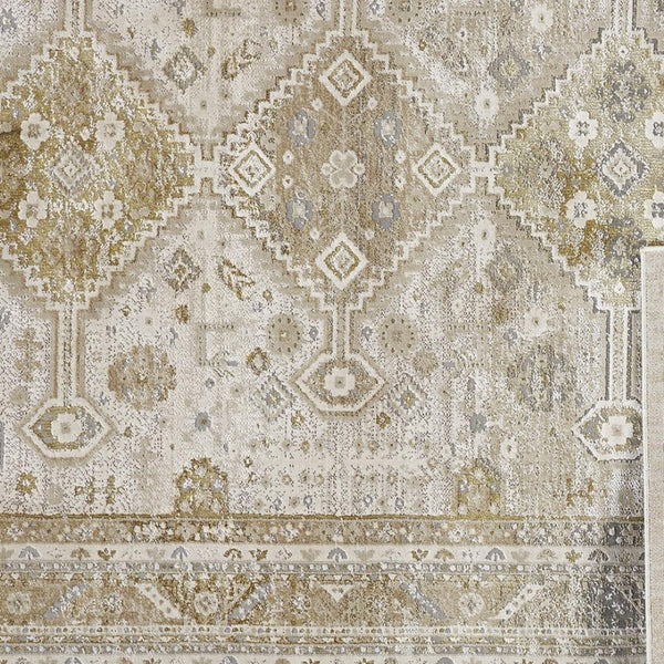 HomeRoots 4' Elegant Gold and Ivory Floral Area Rug - Non-Skid, Soft, Low-Profile Design for Any Room 8' X 10' 512979