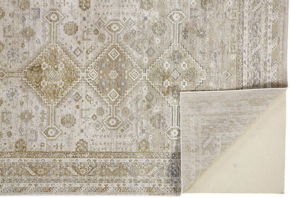 HomeRoots 4' Elegant Gold and Ivory Floral Area Rug - Non-Skid, Soft, Low-Profile Design for Any Room 8' X 10' 512979