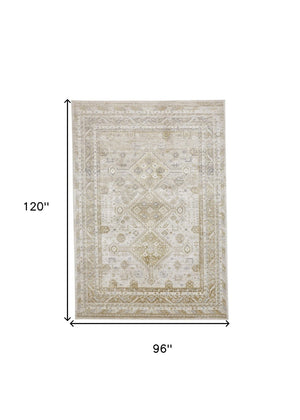 HomeRoots 4' Elegant Gold and Ivory Floral Area Rug - Non-Skid, Soft, Low-Profile Design for Any Room 8' X 10' 512979