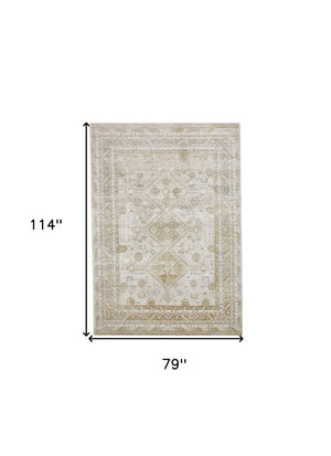 HomeRoots 4' Elegant Gold and Ivory Floral Area Rug - Non-Skid, Soft, Low-Profile Design for Any Room 7' X 10' 512980