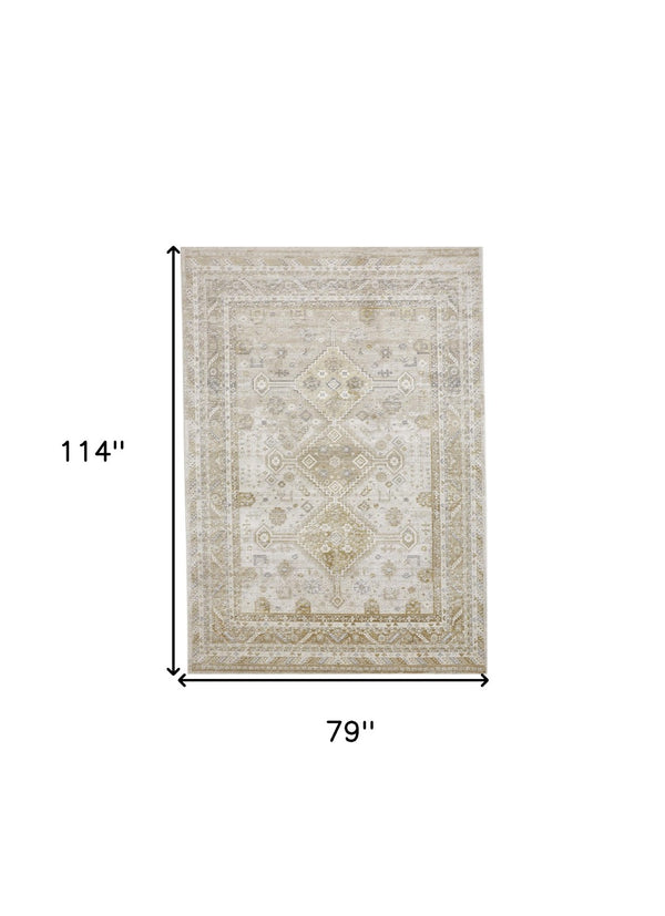 HomeRoots 4' Elegant Gold and Ivory Floral Area Rug - Non-Skid, Soft, Low-Profile Design for Any Room 7' X 10' 512980