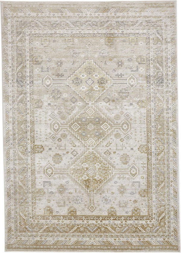 HomeRoots 4' Elegant Gold and Ivory Floral Area Rug - Non-Skid, Soft, Low-Profile Design for Any Room 9' X 12' 512981
