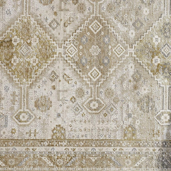 HomeRoots 4' Elegant Gold and Ivory Floral Area Rug - Non-Skid, Soft, Low-Profile Design for Any Room 9' X 12' 512981