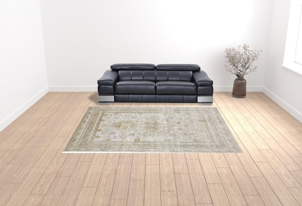 HomeRoots 4' Elegant Gold and Ivory Floral Area Rug - Non-Skid, Soft, Low-Profile Design for Any Room 9' X 12' 512981