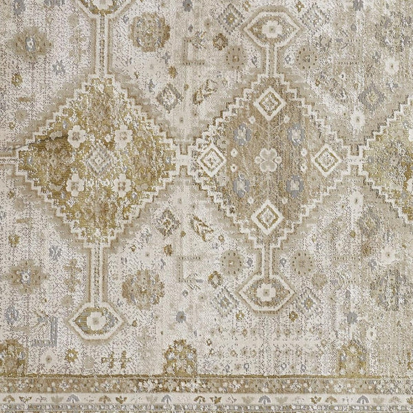HomeRoots 4' Elegant Gold and Ivory Floral Area Rug - Non-Skid, Soft, Low-Profile Design for Any Room 10' X 13' 512983