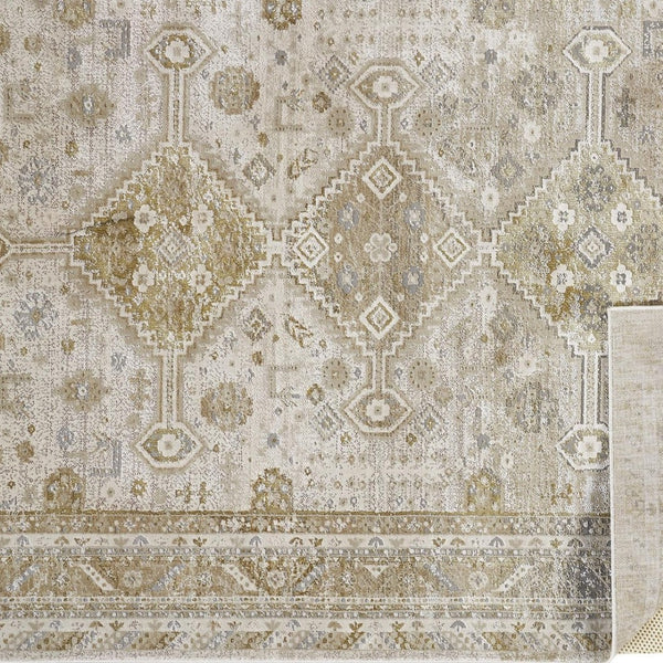 HomeRoots 4' Elegant Gold and Ivory Floral Area Rug - Non-Skid, Soft, Low-Profile Design for Any Room 10' X 13' 512983