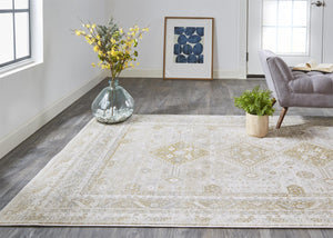 HomeRoots 4' Elegant Gold and Ivory Floral Area Rug - Non-Skid, Soft, Low-Profile Design for Any Room 10' X 13' 512983