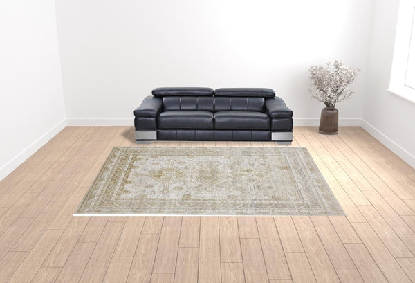 HomeRoots 4' Elegant Gold and Ivory Floral Area Rug - Non-Skid, Soft, Low-Profile Design for Any Room 10' X 13' 512983