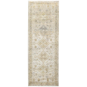 HomeRoots 4' Elegant Gold and Ivory Floral Area Rug - Non-Skid, Soft, Low-Profile Design for Any Room 8' Runner 512984