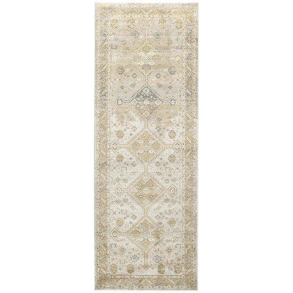 HomeRoots 4' Elegant Gold and Ivory Floral Area Rug - Non-Skid, Soft, Low-Profile Design for Any Room 8' Runner 512984