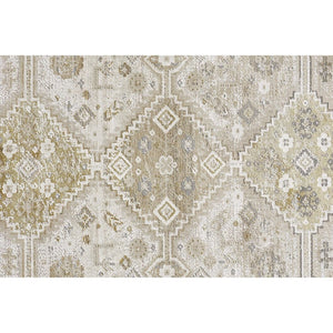 HomeRoots 4' Elegant Gold and Ivory Floral Area Rug - Non-Skid, Soft, Low-Profile Design for Any Room 8' Runner 512984