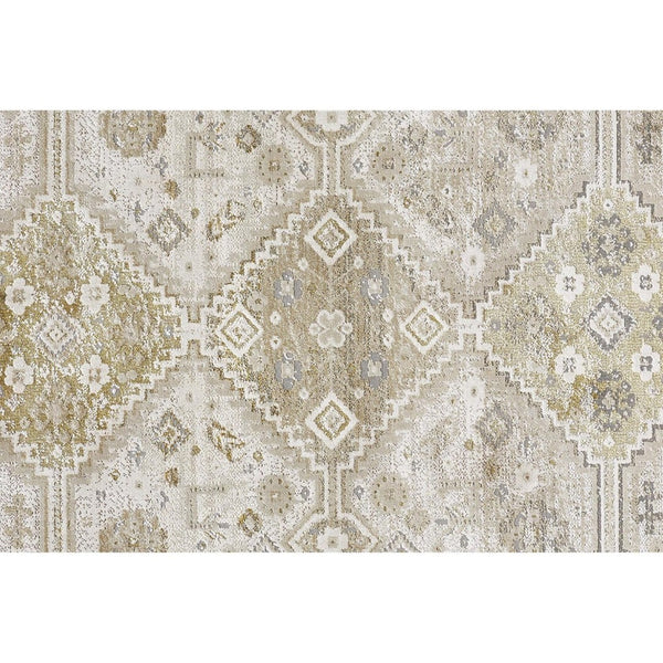 HomeRoots 4' Elegant Gold and Ivory Floral Area Rug - Non-Skid, Soft, Low-Profile Design for Any Room 8' Runner 512984
