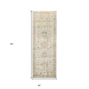 HomeRoots 4' Elegant Gold and Ivory Floral Area Rug - Non-Skid, Soft, Low-Profile Design for Any Room 8' Runner 512984