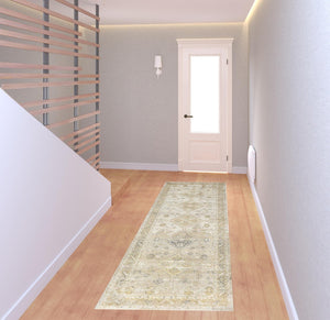 HomeRoots 4' Elegant Gold and Ivory Floral Area Rug - Non-Skid, Soft, Low-Profile Design for Any Room 8' Runner 512984