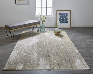 HomeRoots 4' Contemporary Gold Gray Ivory Abstract Area Rug for Modern Living Spaces - Durable & Stylish Design 4' X 6' 512985