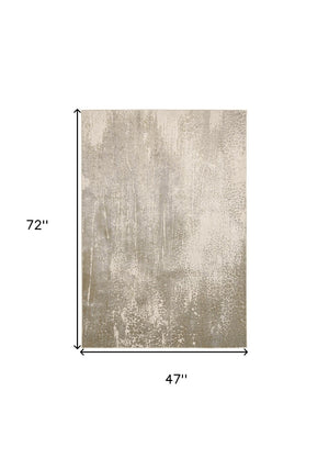 HomeRoots 4' Contemporary Gold Gray Ivory Abstract Area Rug for Modern Living Spaces - Durable & Stylish Design 4' X 6' 512985