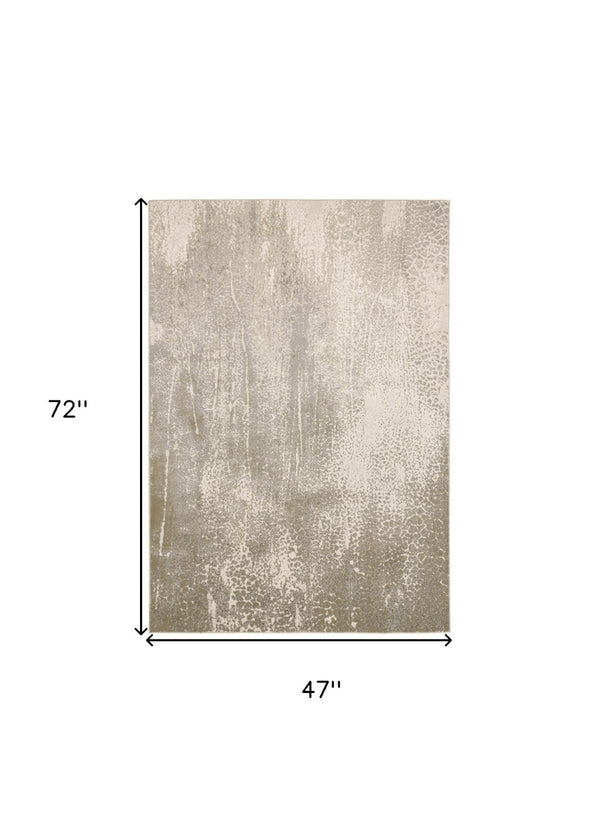 HomeRoots 4' Contemporary Gold Gray Ivory Abstract Area Rug for Modern Living Spaces - Durable & Stylish Design 4' X 6' 512985