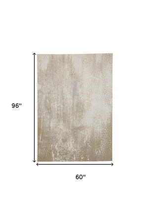 HomeRoots 4' Contemporary Gold Gray Ivory Abstract Area Rug for Modern Living Spaces - Durable & Stylish Design 5' X 8' 512986