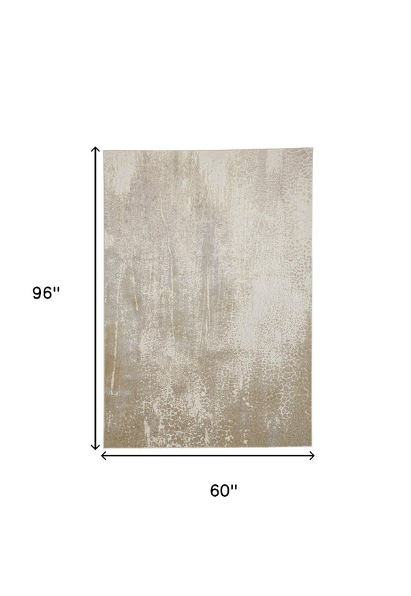 HomeRoots 4' Contemporary Gold Gray Ivory Abstract Area Rug for Modern Living Spaces - Durable & Stylish Design 5' X 8' 512986