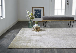 HomeRoots 4' Contemporary Gold Gray Ivory Abstract Area Rug for Modern Living Spaces - Durable & Stylish Design 7' X 10' 512987
