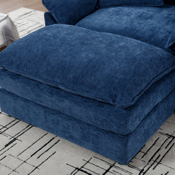English Elm 44.5" Oversized Club Chair with Ottoman Chenille Upholstered Solid Wood Reading Seat Blue W3244S00006