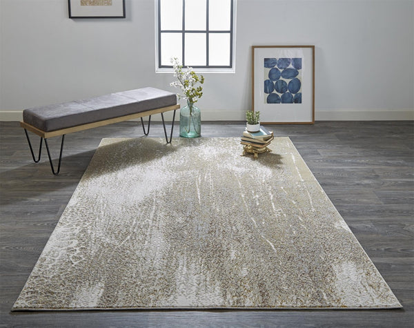 HomeRoots 4' Contemporary Gold Gray Ivory Abstract Area Rug for Modern Living Spaces - Durable & Stylish Design 10' X 13' 512990