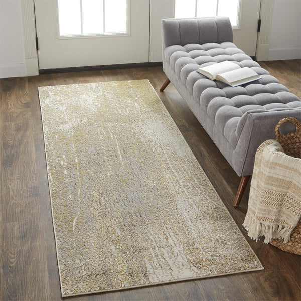 HomeRoots 4' Contemporary Gold Gray Ivory Abstract Area Rug for Modern Living Spaces - Durable & Stylish Design 8' Runner 512991