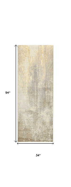 HomeRoots 4' Contemporary Gold Gray Ivory Abstract Area Rug for Modern Living Spaces - Durable & Stylish Design 8' Runner 512991