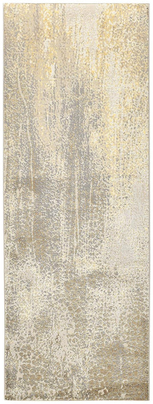 HomeRoots 4' Contemporary Gold Gray Ivory Abstract Area Rug for Modern Living Spaces - Durable & Stylish Design 8' Runner 512991