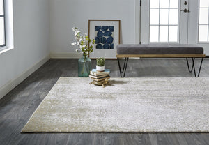 HomeRoots 4' Contemporary Gold Gray Ivory Abstract Area Rug for Modern Living Spaces - Durable & Stylish Design 12' X 15' 512992