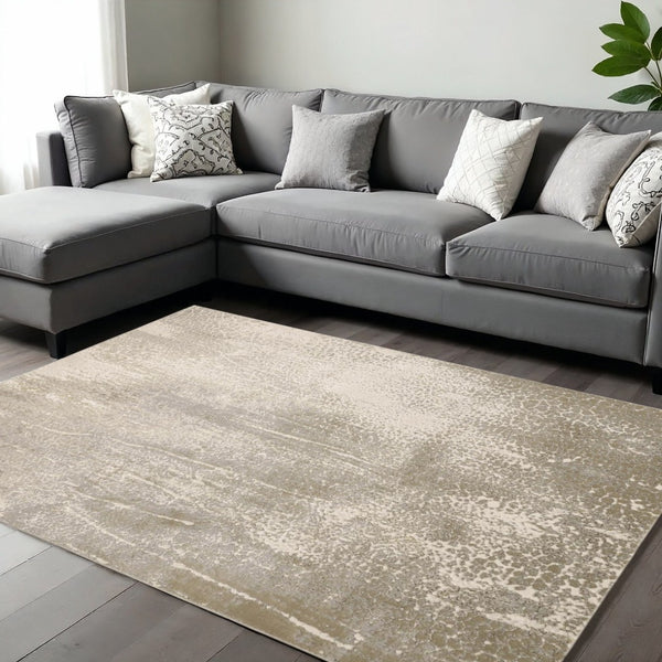 HomeRoots 4' Contemporary Gold Gray Ivory Abstract Area Rug for Modern Living Spaces - Durable & Stylish Design 12' X 15' 512992