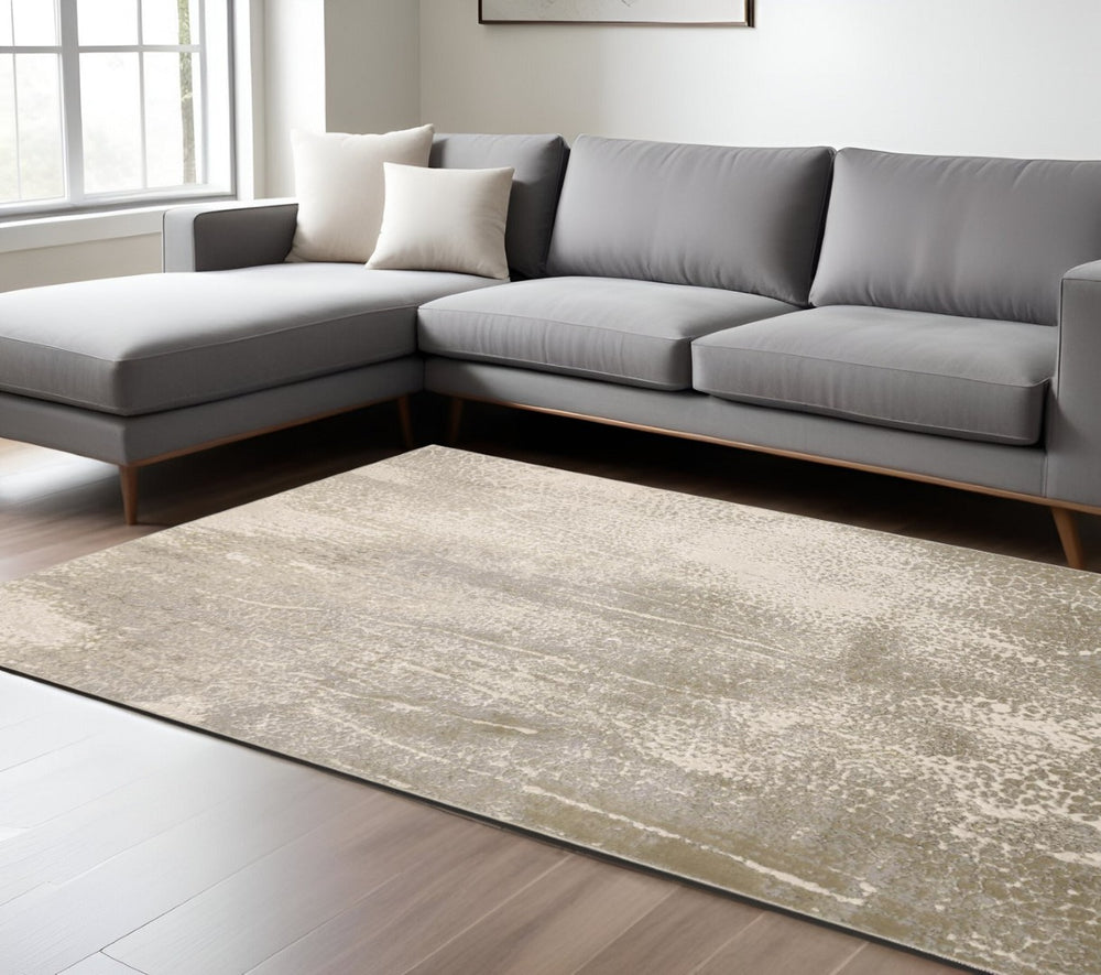 HomeRoots 4' Contemporary Gold Gray Ivory Abstract Area Rug for Modern Living Spaces - Durable & Stylish Design 13' X 20' 512994