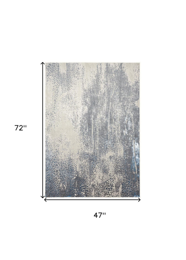 HomeRoots 4' Contemporary Abstract Area Rug in Ivory, Gray, and Blue – Elevate Your Living Space Elegantly 4' X 6' 512995