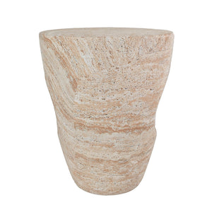 English Elm 14.5'' Sculptural Drum Side Table Magnesium Oxide Hollow Modern Indoor Outdoor Accent N767P290454T