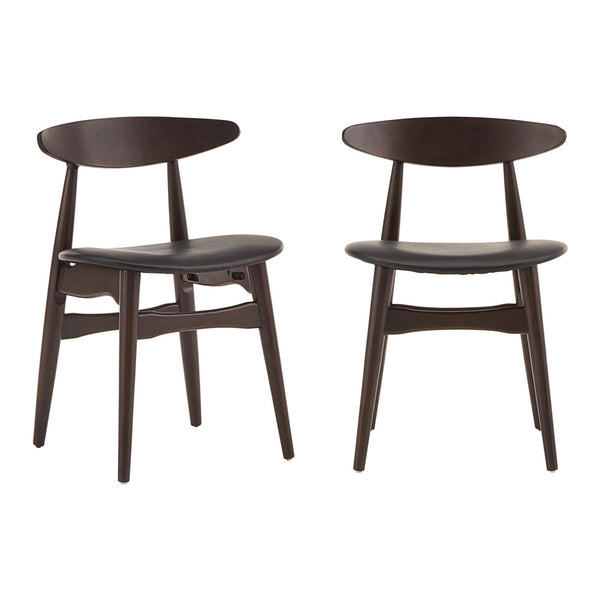 Lena Faux Leather Dining Chair Set of Two Mid-century Rubberwood Frame