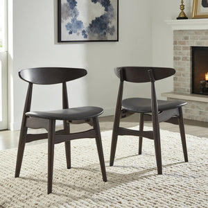 Lena Faux Leather Dining Chair Set of Two Mid-century Rubberwood Frame