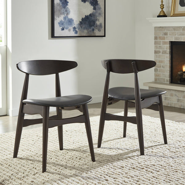 Lena Faux Leather Dining Chair Set of Two Mid-century Rubberwood Frame