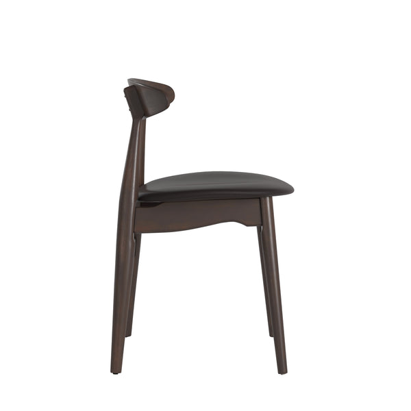 Lena Faux Leather Dining Chair Set of Two Mid-century Rubberwood Frame