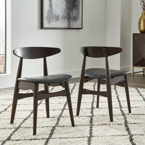 Lena Faux Leather Dining Chair Set of Two Mid-century Rubberwood Frame