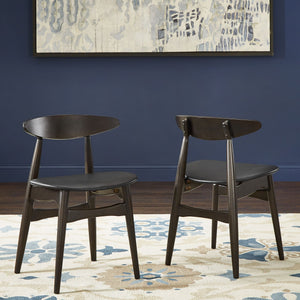 Lena Faux Leather Dining Chair Set of Two Mid-century Rubberwood Frame