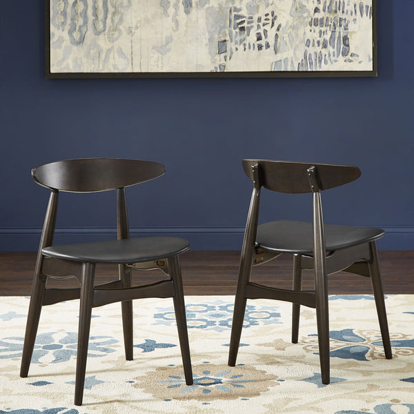 Lena Faux Leather Dining Chair Set of Two Mid-century Rubberwood Frame