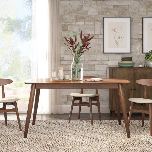 Arne 60 Inch Rectangular Dining Table with Mid-century Tapered Legs and Natural Grain