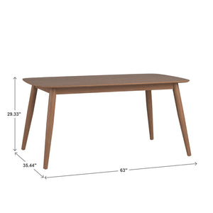 Arne 66 Inch Rectangular Mid-century Dining Table with Veneer Top and Tapered Legs