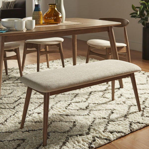Arne Mid-century Upholstered Foam Cushion Bench Tapered Rubberwood Legs Entryway Seating