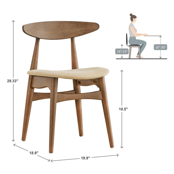 Arne Mid-century Rubberwood Dining Chair with Cushioned Fabric Seat Modern Scandinavian