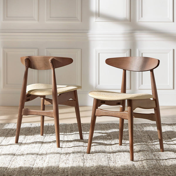 Arne Mid-century Rubberwood Dining Chair with Cushioned Fabric Seat Modern Scandinavian