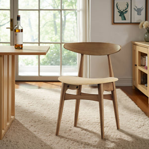 Arne Mid-century Rubberwood Dining Chair with Cushioned Fabric Seat Modern Scandinavian
